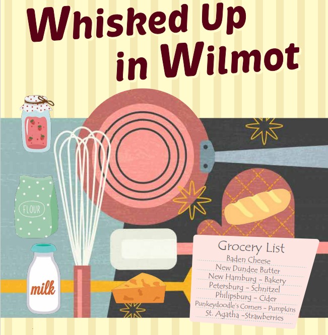 Whisked Up Poster images of cooking utensils, jam, cheese, flour 
