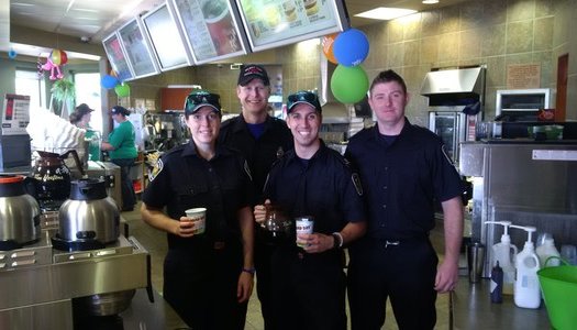 Firefighters from station 1 helping at Tim Hortons