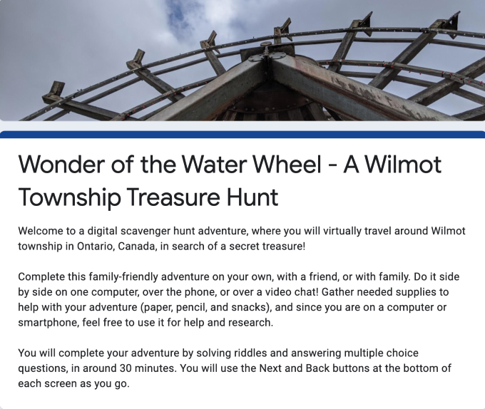 Wilmot Township Treasure Hunt Opening Page