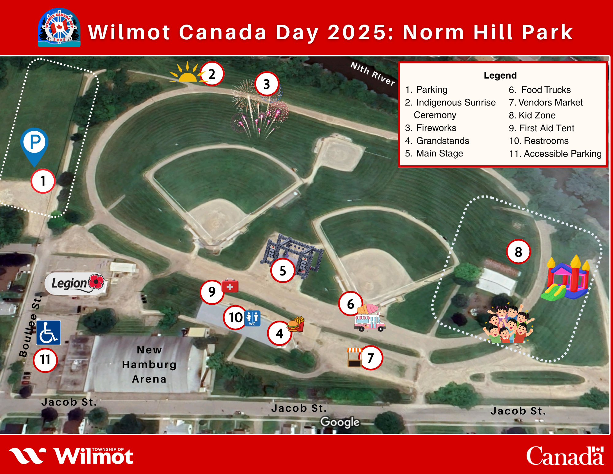 Norm Hill Park event map Wilmot Canada Day 2025