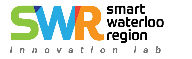 reading left to the the first line is a Green letter S, Blue letter W, Orange letter R, and then the works smart waterloo region in black bolded text. the second line reads innovation lab in italicized lettering. 
