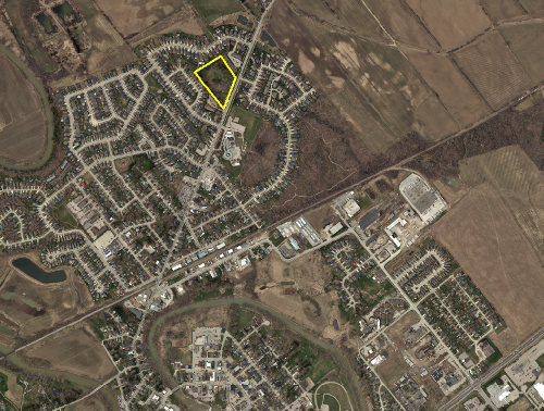 2022 ariphoto of New Hamburg with Arboretum highlighted