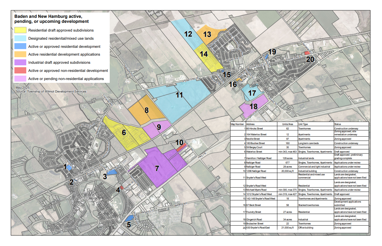 Map showing areas of future development for New Hamburg and Baden